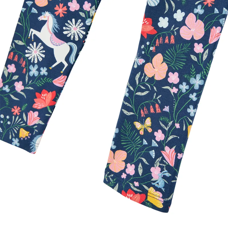 Joules Girls Deedee Printed Jersey Leggings - Navy Floral Horse-3